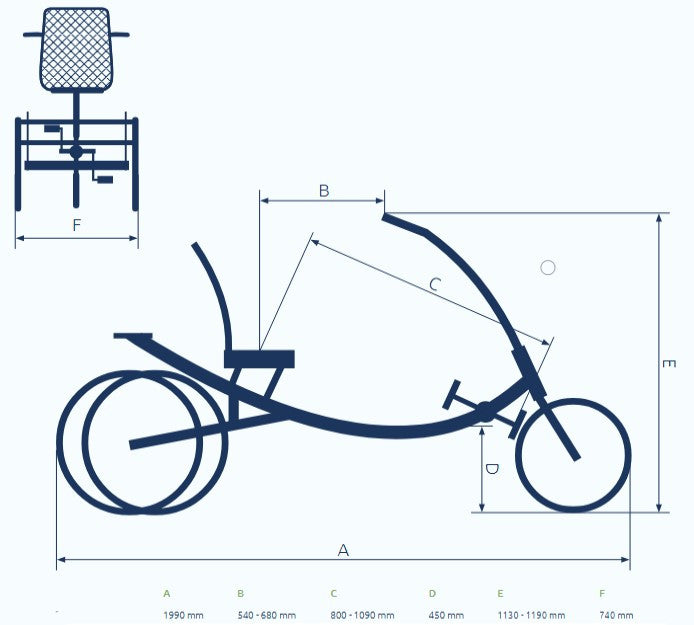 Driewieler fiets Pfautec Scootertrike met comfortabele stoel en bagagemand