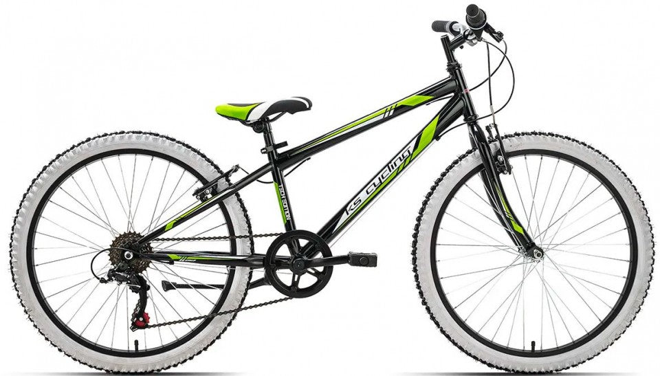 Qivelo Crawler 24 Jongens Mountainbike - Stoere Witte Banden | Shimano 6-Speed, Stalen Frame - Zwart