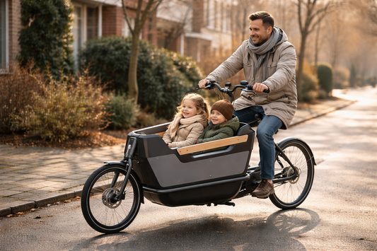 Elektrische 2 wiel bakfiets met gezin