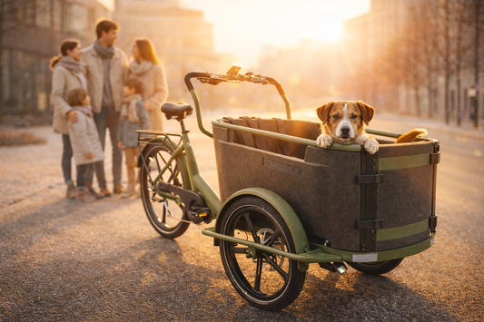 Elektrische bakfiets hond met gezin