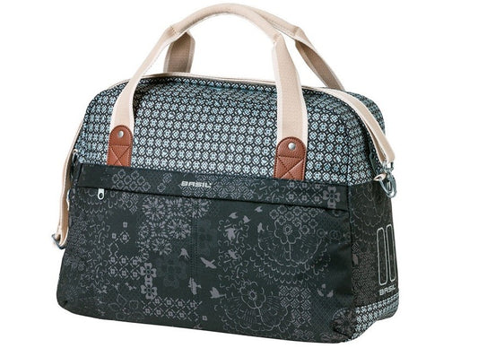 Basil Boheme Enkele Fietstas – 18L | Waterafstotend, Luxe Kunstleer met Print, Schoudertas – Zwart