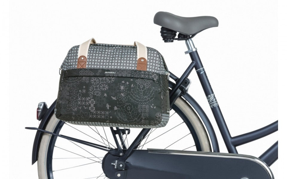 Basil Boheme Enkele Fietstas – 18L | Waterafstotend, Luxe Kunstleer met Print, Schoudertas – Zwart
