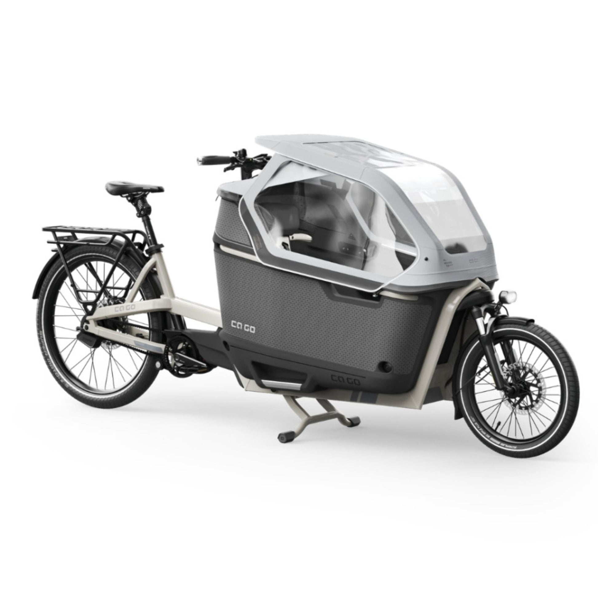 Premium elektrische bakfiets tweewieler Ca Go FS200 met regenhuif en kinderzitjes