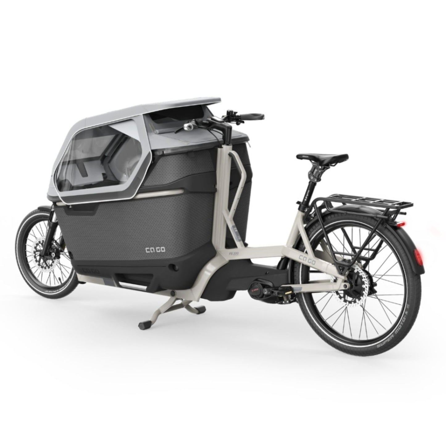 Premium elektrische bakfiets tweewieler Ca Go FS200 met regenhuif en kinderzitjes