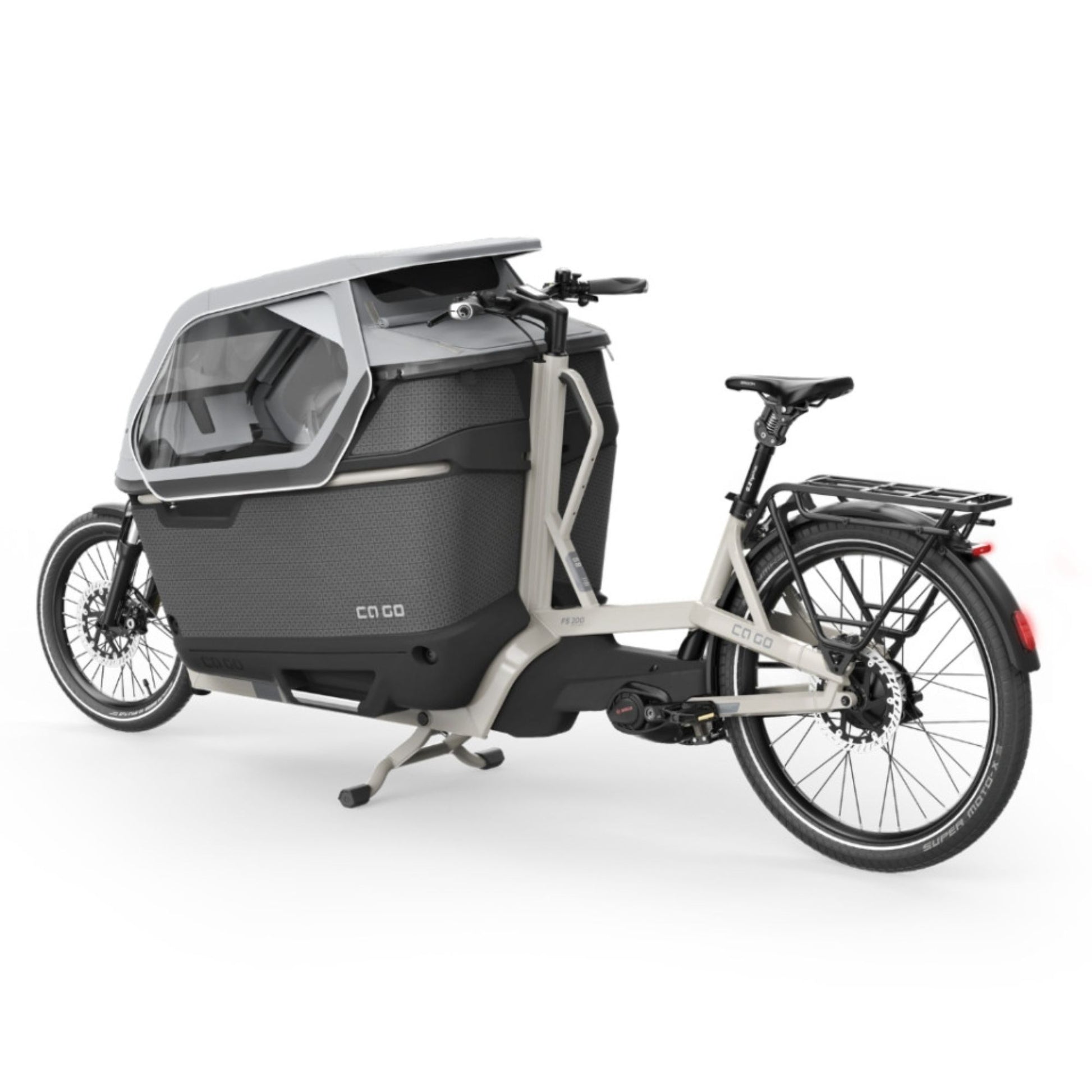 Premium elektrische bakfiets tweewieler Ca Go FS200 met regenhuif en kinderzitjes
