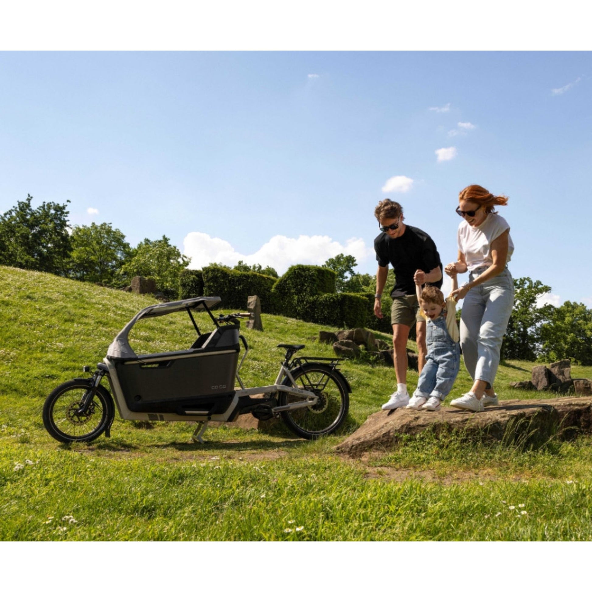 Premium elektrische bakfiets tweewieler Ca Go FS200 met regenhuif en kinderzitjes