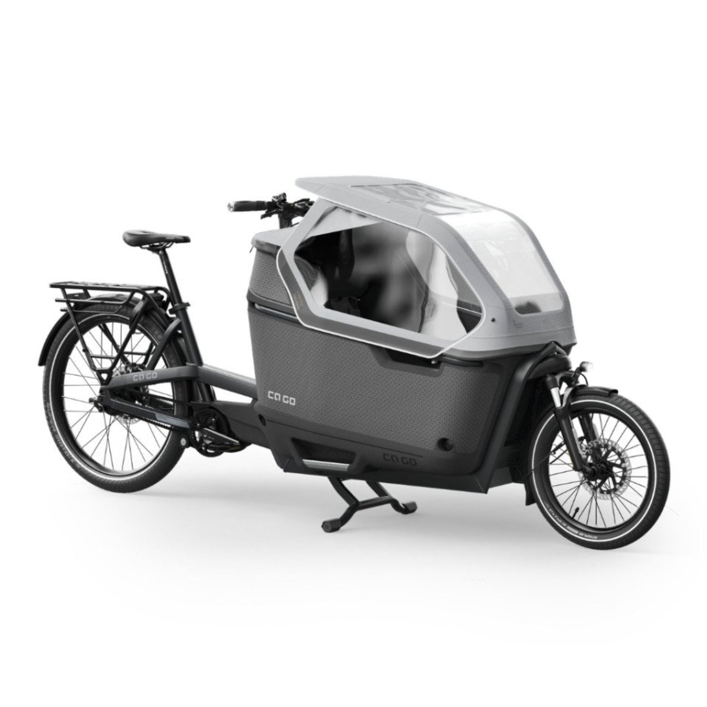Premium elektrische bakfiets tweewieler Ca Go FS200 met regenhuif en kinderzitjes