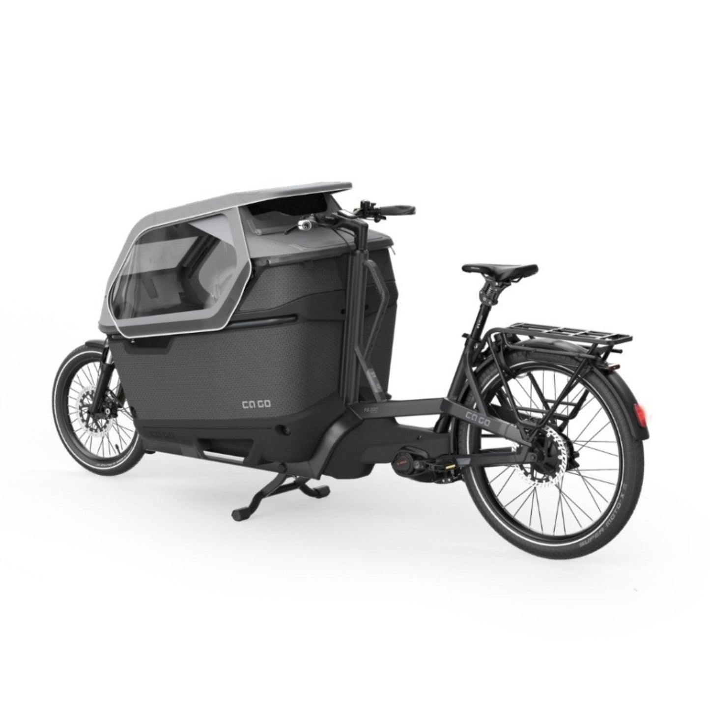 Premium elektrische bakfiets tweewieler Ca Go FS200 met regenhuif en kinderzitjes