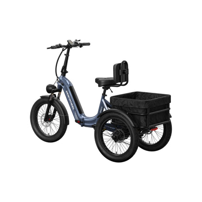 Driewieler elektrische fiets voor volwassenen met brede banden en bagagedrager