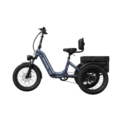 Driewieler elektrische fiets voor volwassenen met brede banden en bagagedrager
