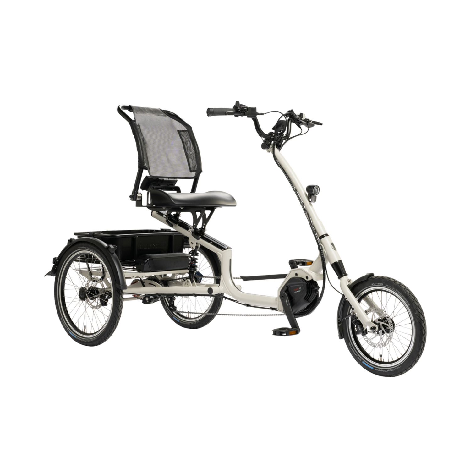 Elektrische driewieler Pfautec Scoobo+ in zijdegrijs – stabiele driewieler fiets volwassenen