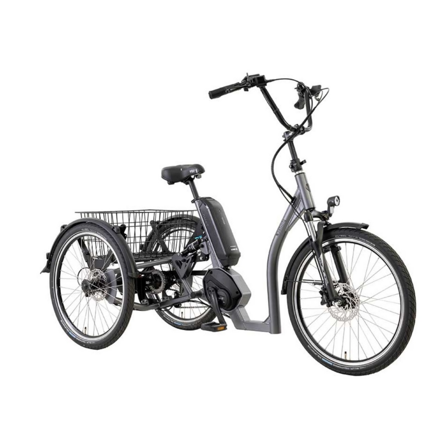 Elektrische driewieler Pfautec Tamo AP met bagagemand – stabiele driewieler fiets volwassenen