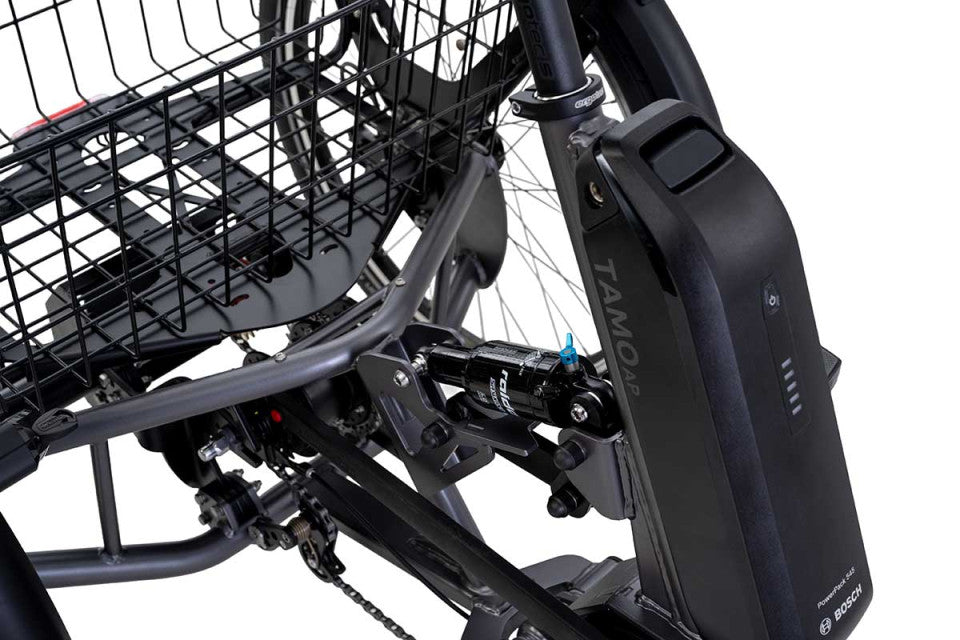 Elektrische driewieler Pfautec Tamo AP met bagagemand – stabiele driewieler fiets volwassenen