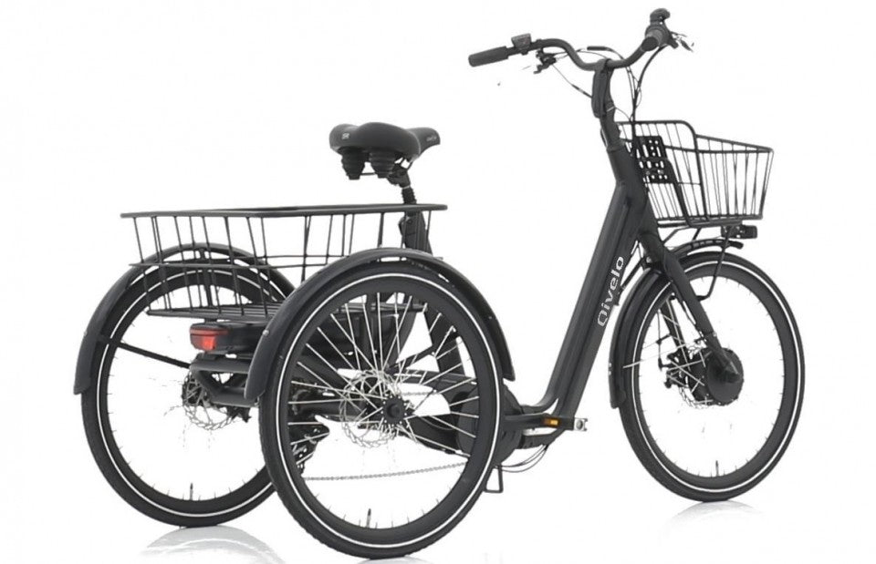 Driewieler elektrische fiets volwassenen met lage instap en manden