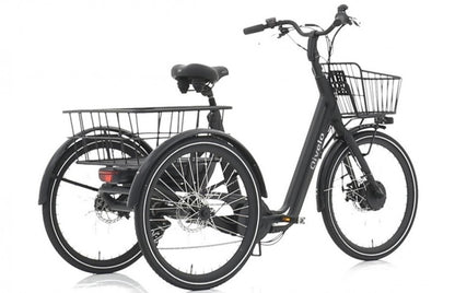 Driewieler elektrische fiets volwassenen met lage instap en manden
