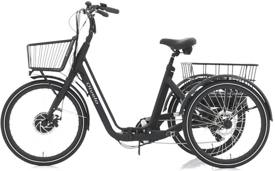 Driewieler elektrische fiets volwassenen met lage instap en manden