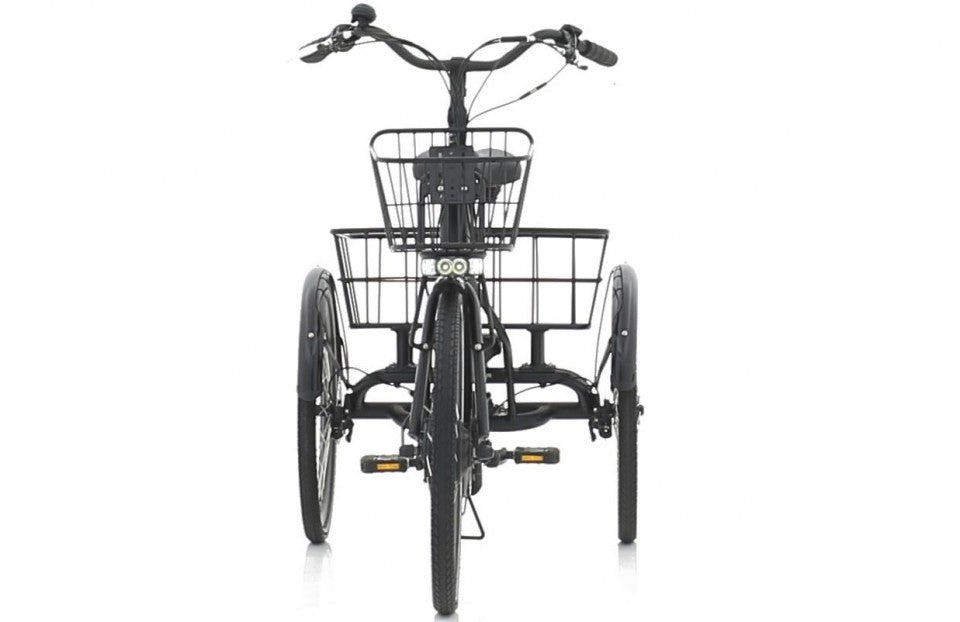 Driewieler elektrische fiets volwassenen met lage instap en manden