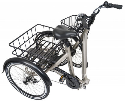 Driewieler elektrische fiets volwassenen met lage instap en manden
