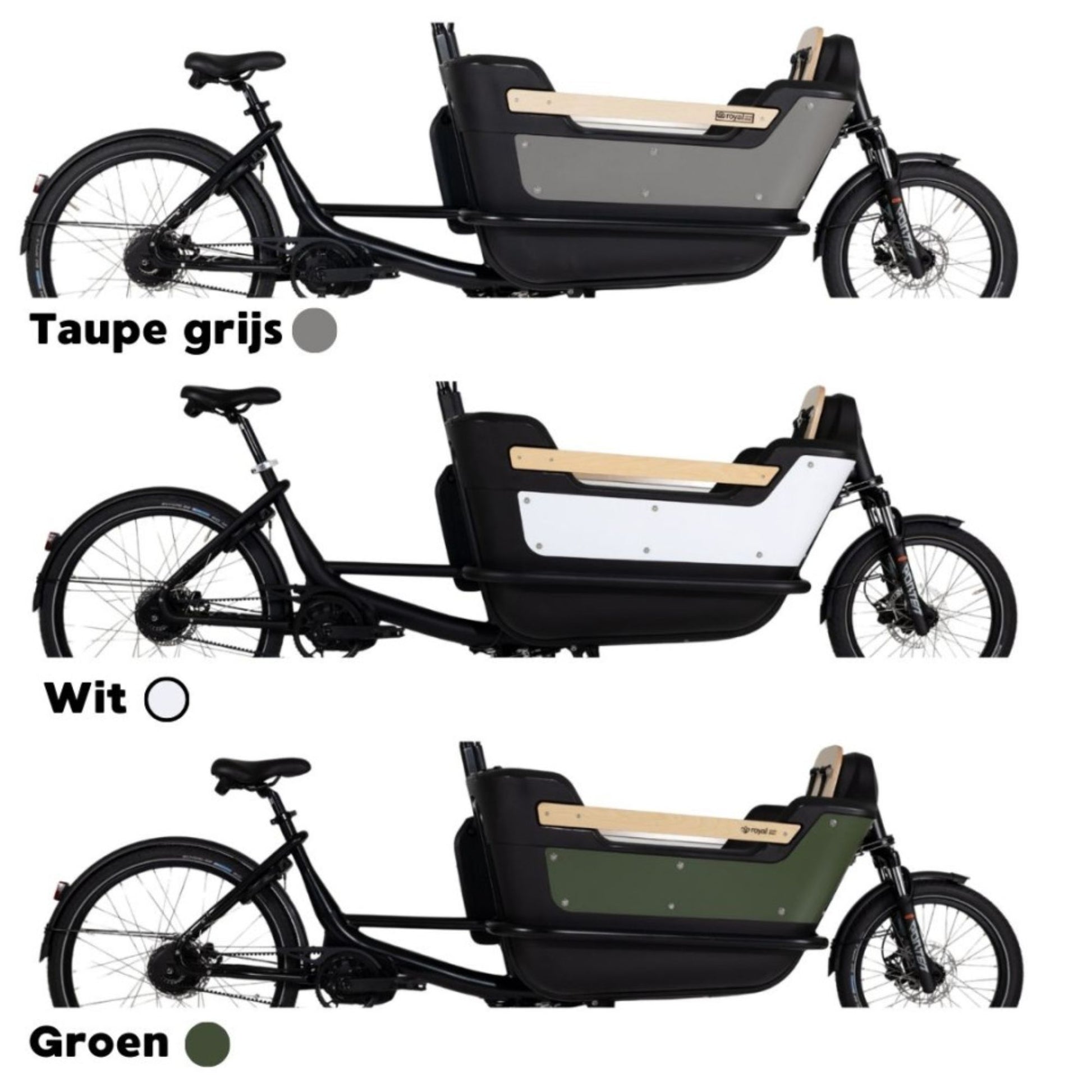 Elektrische bakfiets tweewieler met ruime kunststof bak en veiligheidsriemen