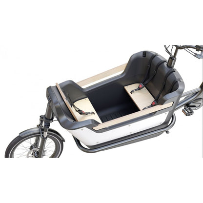 Elektrische bakfiets tweewieler met ruime kunststof bak en veiligheidsriemen