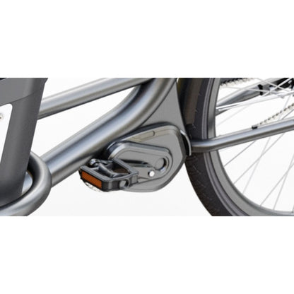 Elektrische bakfiets tweewieler met ruime kunststof bak en veiligheidsriemen
