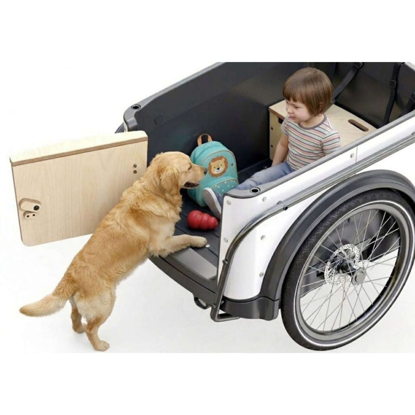Elektrische bakfiets driewieler met ruime kunststof bak voor 4 kinderen