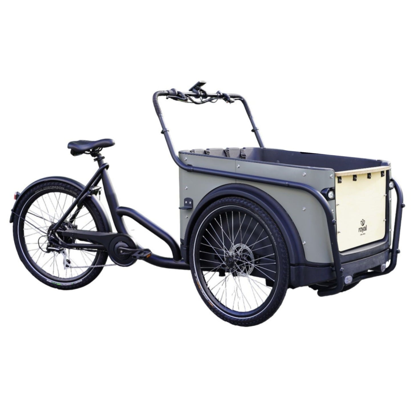 Elektrische bakfiets driewieler met ruime kunststof bak voor 4 kinderen