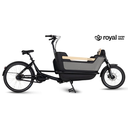 Elektrische bakfiets tweewieler met ruime kunststof bak en veiligheidsriemen