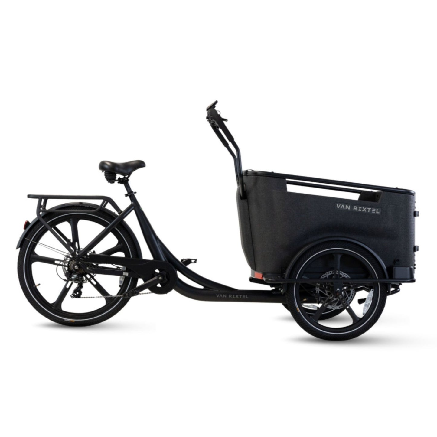 Elektrische bakfiets driewieler Van Rixtel Family met ruime gezinsbak en veiligheidsdeurtje