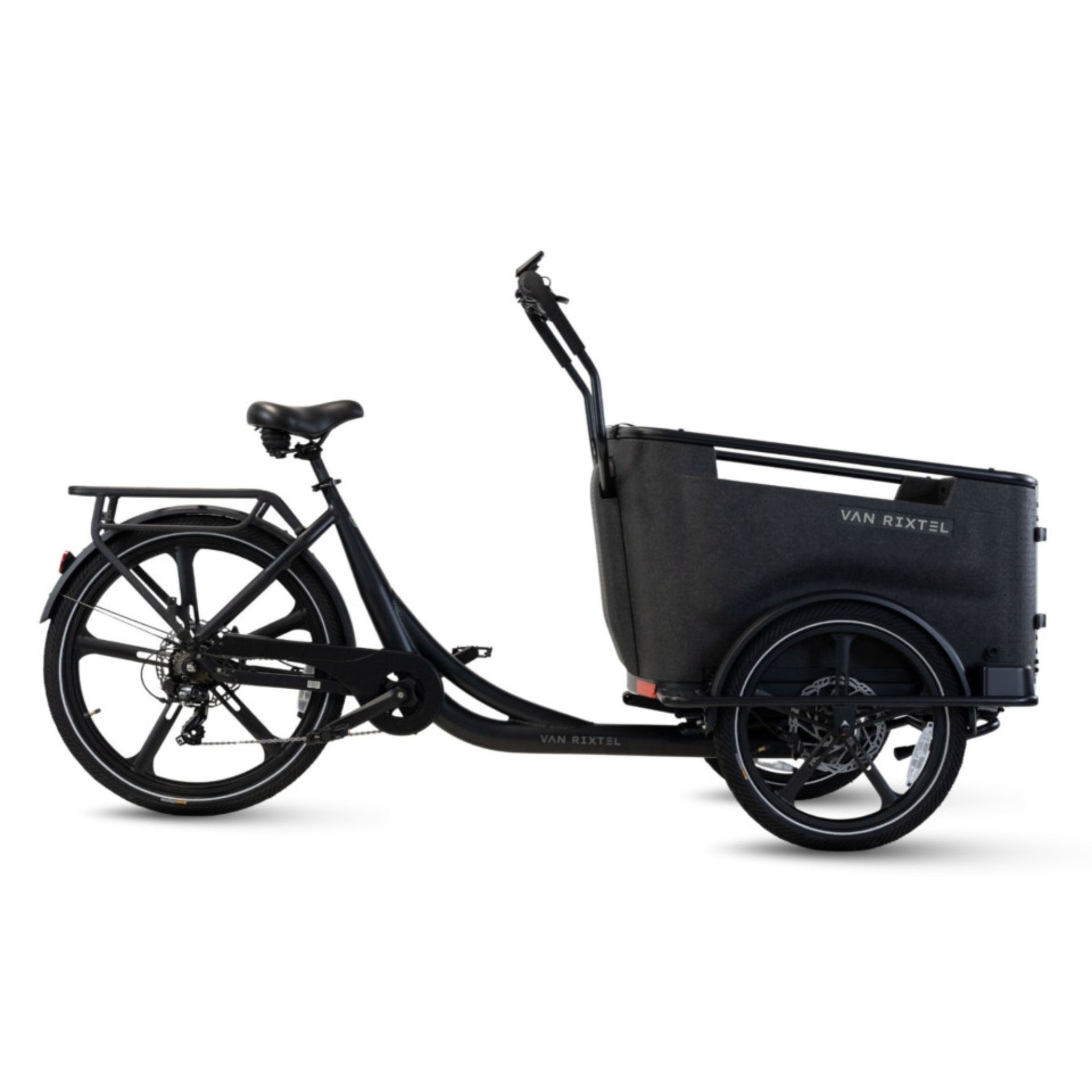 Elektrische bakfiets driewieler Van Rixtel Family met ruime gezinsbak en veiligheidsdeurtje