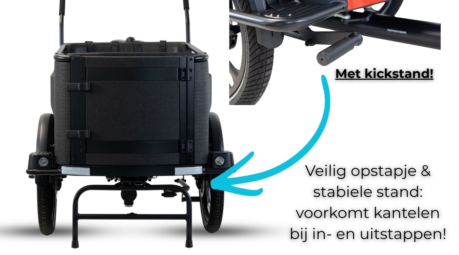 Elektrische bakfiets driewieler Van Rixtel Family met ruime gezinsbak en veiligheidsdeurtje