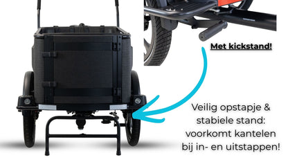 Elektrische bakfiets driewieler Van Rixtel Family met ruime gezinsbak en veiligheidsdeurtje