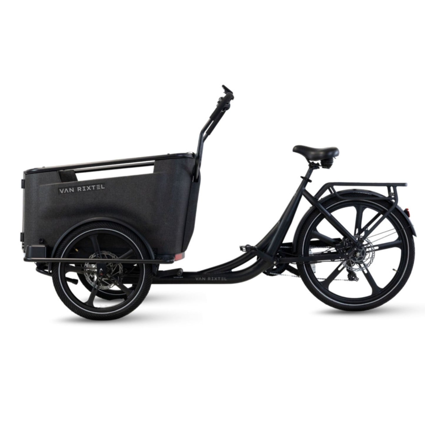 Elektrische bakfiets driewieler Van Rixtel Family met ruime gezinsbak en veiligheidsdeurtje