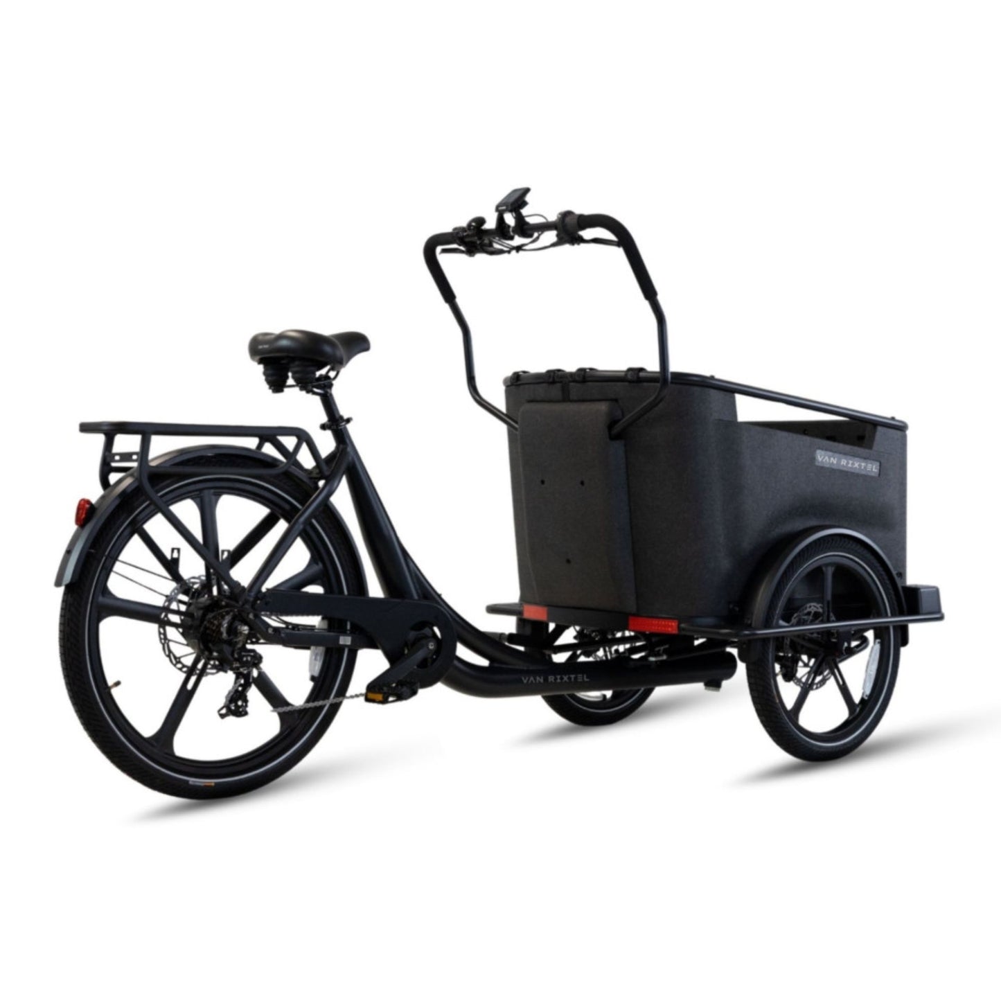 Elektrische bakfiets driewieler Van Rixtel Family met ruime gezinsbak en veiligheidsdeurtje