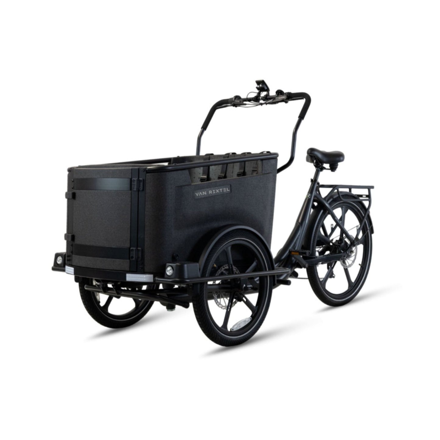 Elektrische bakfiets driewieler Van Rixtel Family met ruime gezinsbak en veiligheidsdeurtje
