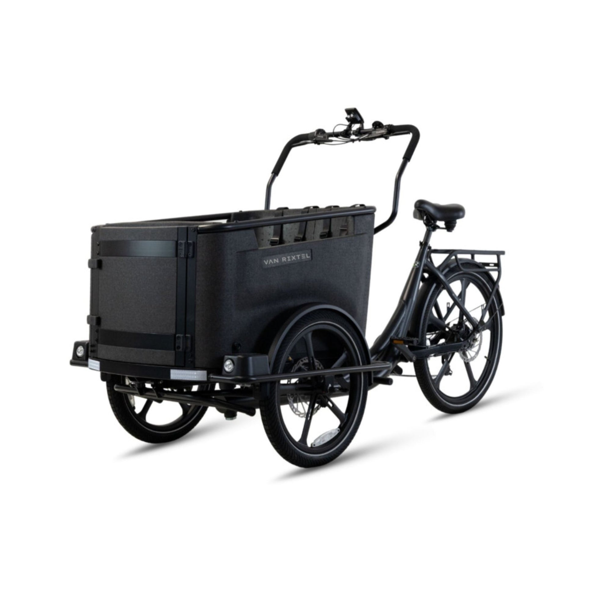 Elektrische bakfiets driewieler Van Rixtel Family met ruime gezinsbak en veiligheidsdeurtje