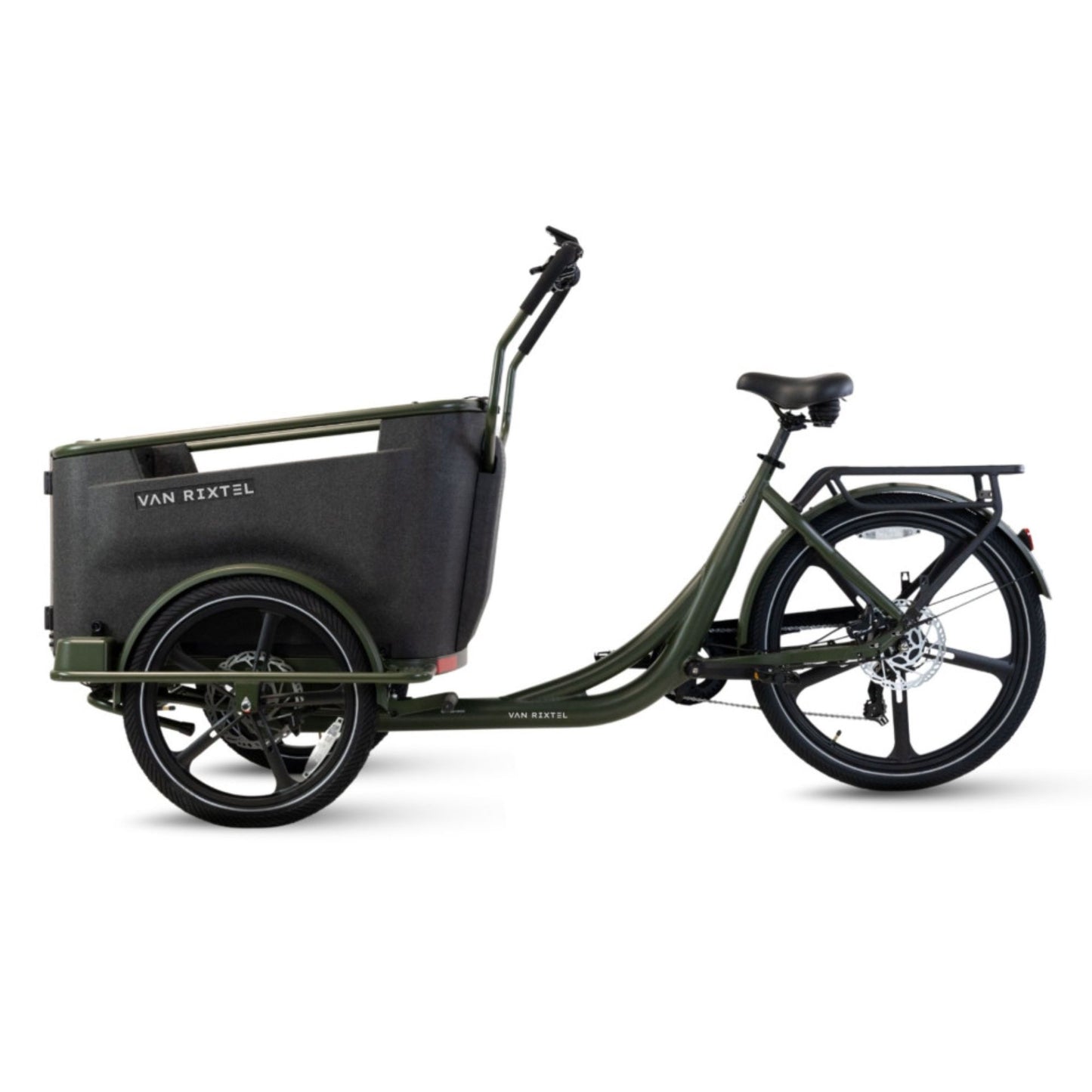 Elektrische bakfiets driewieler Van Rixtel Family met ruime gezinsbak en veiligheidsdeurtje