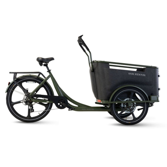 Elektrische bakfiets driewieler Van Rixtel Family met ruime gezinsbak en veiligheidsdeurtje