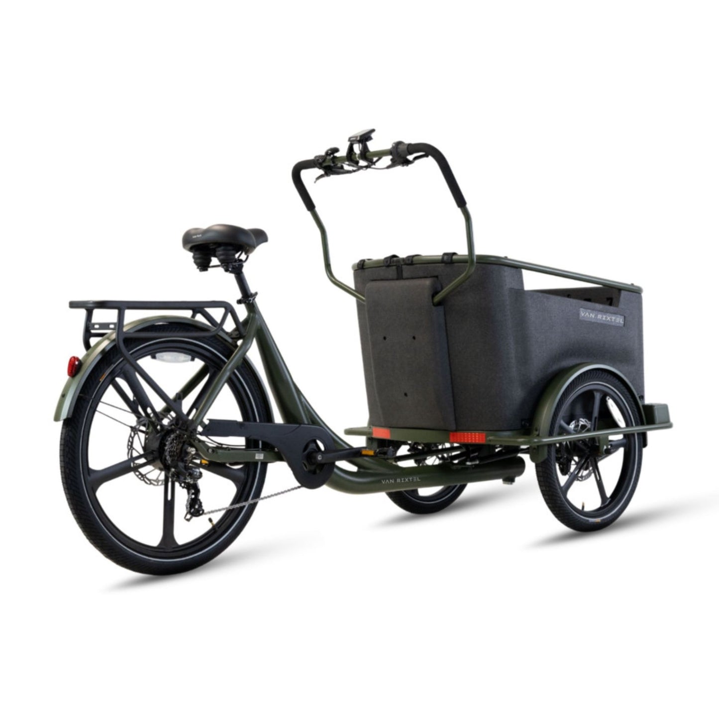 Elektrische bakfiets driewieler Van Rixtel Family met ruime gezinsbak en veiligheidsdeurtje
