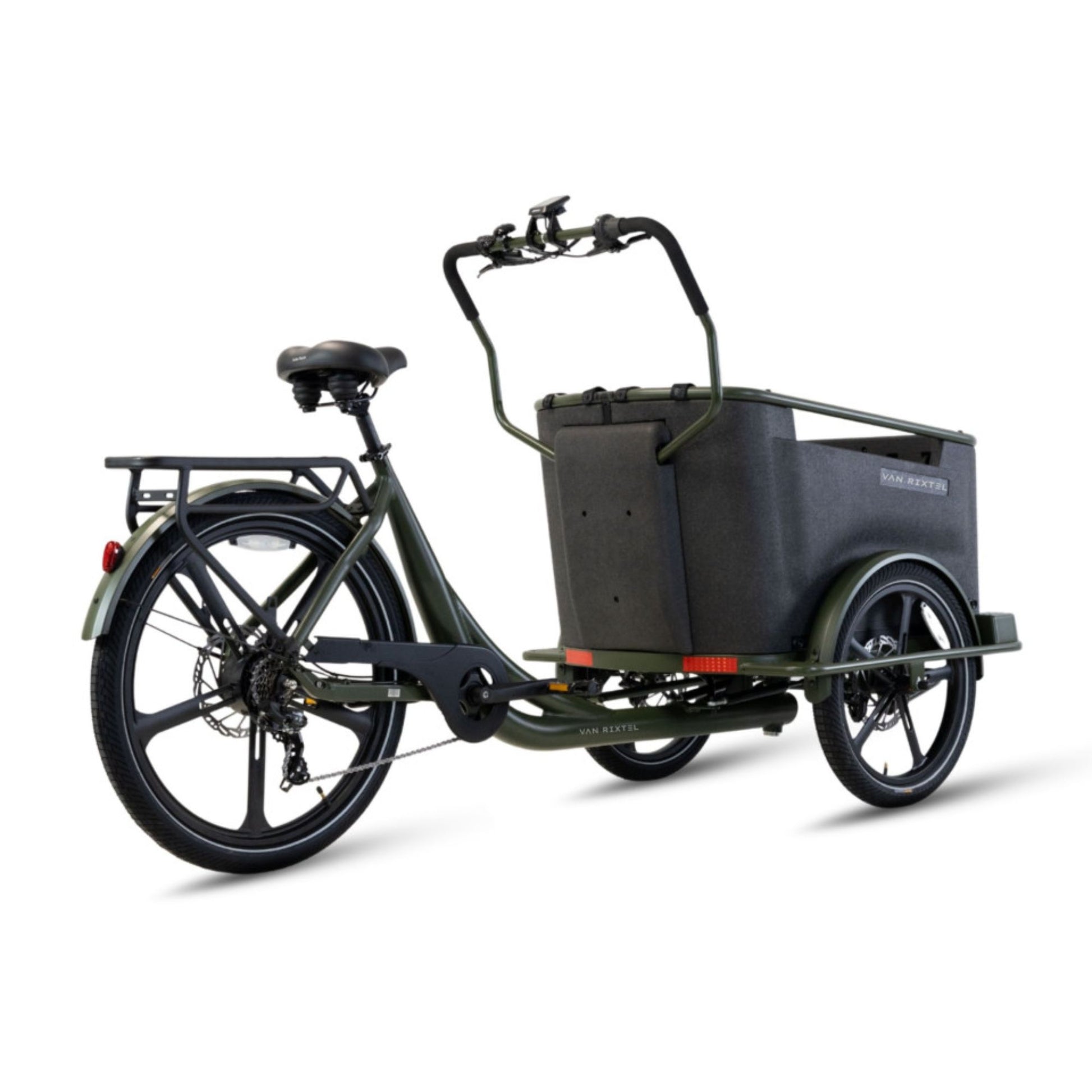 Elektrische bakfiets driewieler Van Rixtel Family met ruime gezinsbak en veiligheidsdeurtje