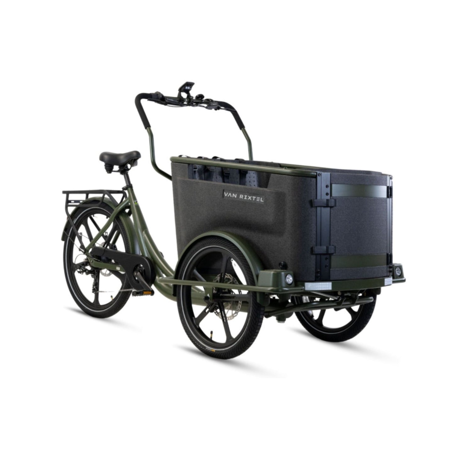 Elektrische bakfiets driewieler Van Rixtel Family met ruime gezinsbak en veiligheidsdeurtje