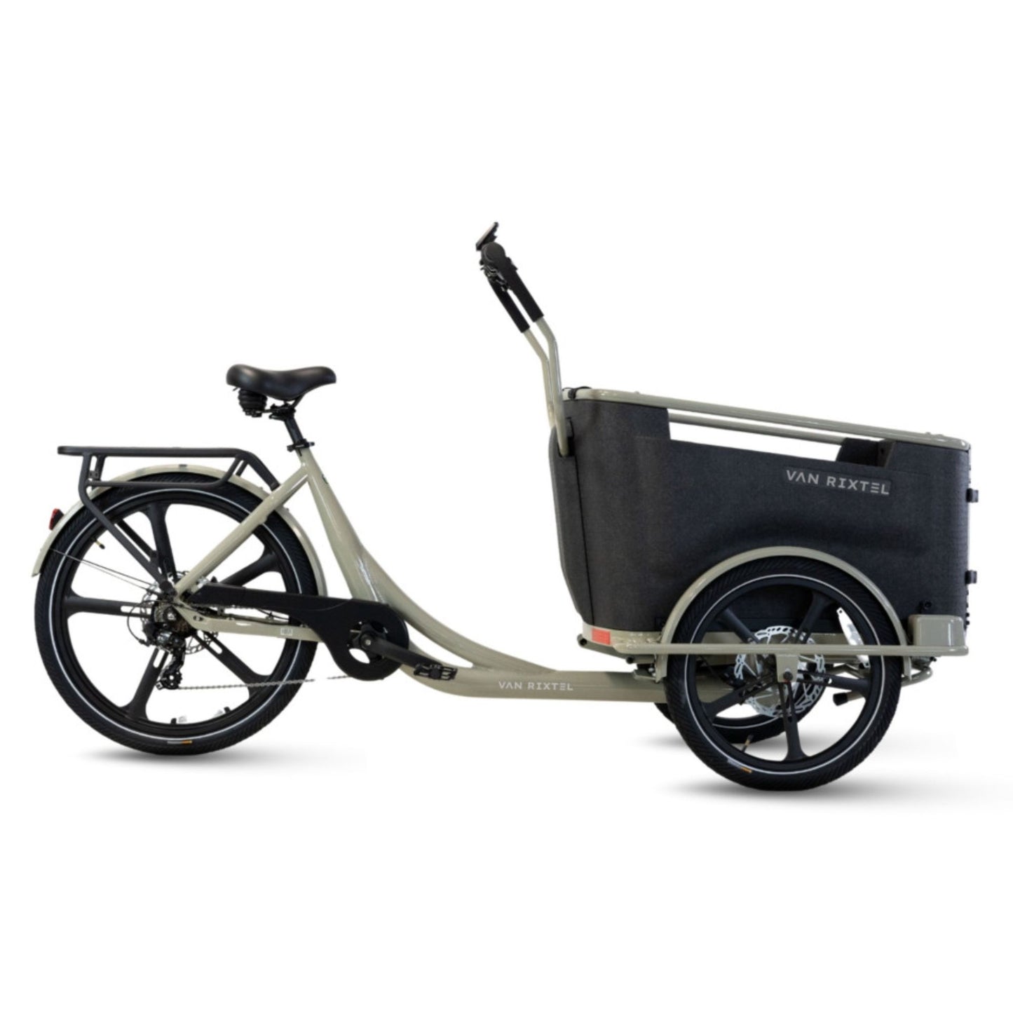 Elektrische bakfiets driewieler Van Rixtel Family met ruime gezinsbak en veiligheidsdeurtje