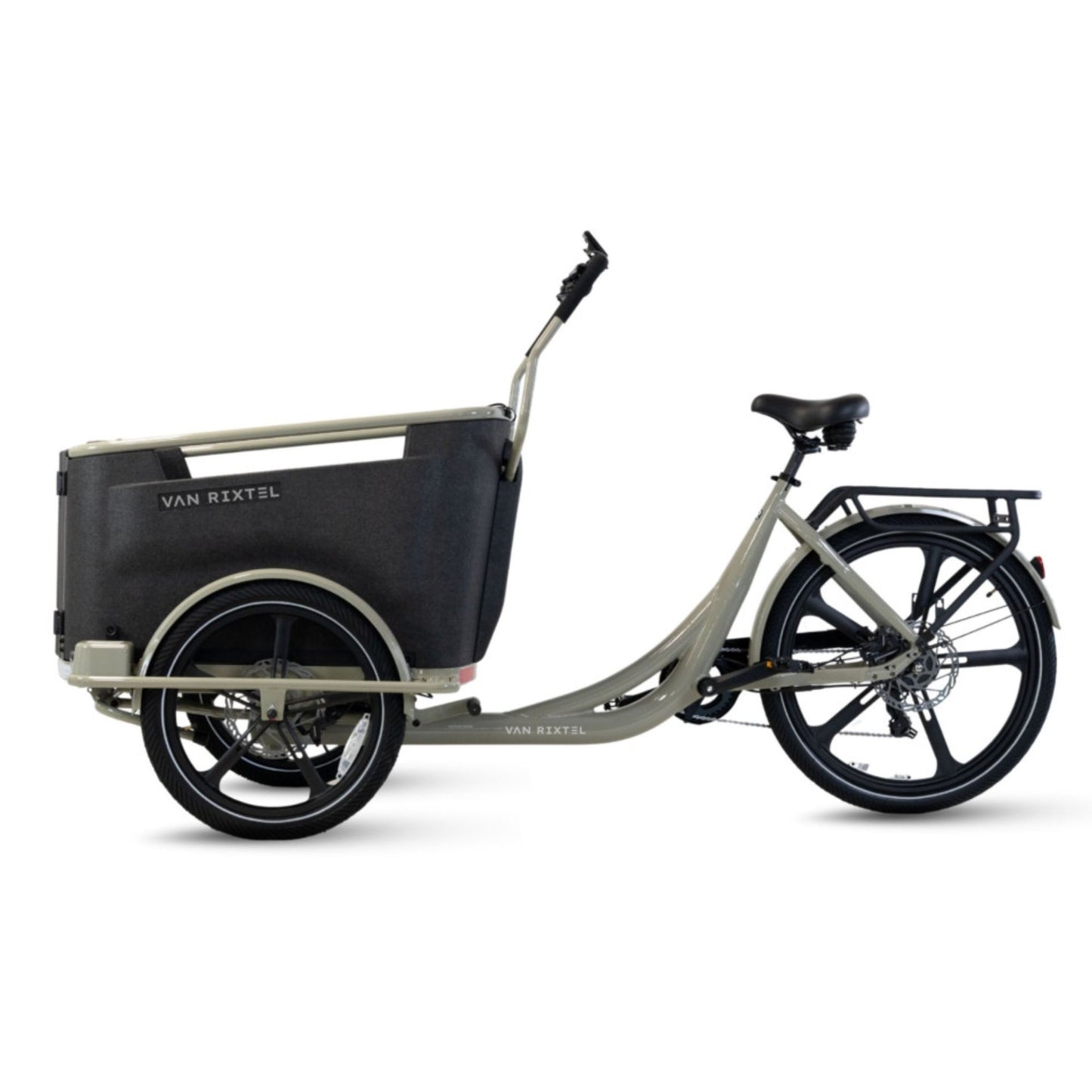 Elektrische bakfiets driewieler Van Rixtel Family met ruime gezinsbak en veiligheidsdeurtje