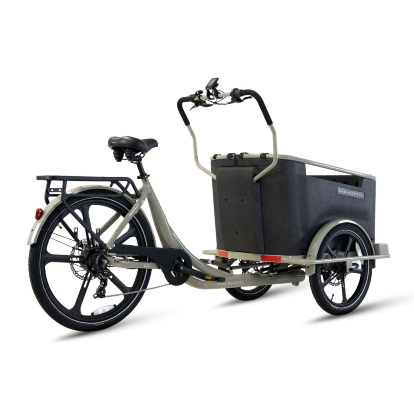 Elektrische bakfiets driewieler Van Rixtel Family met ruime gezinsbak en veiligheidsdeurtje