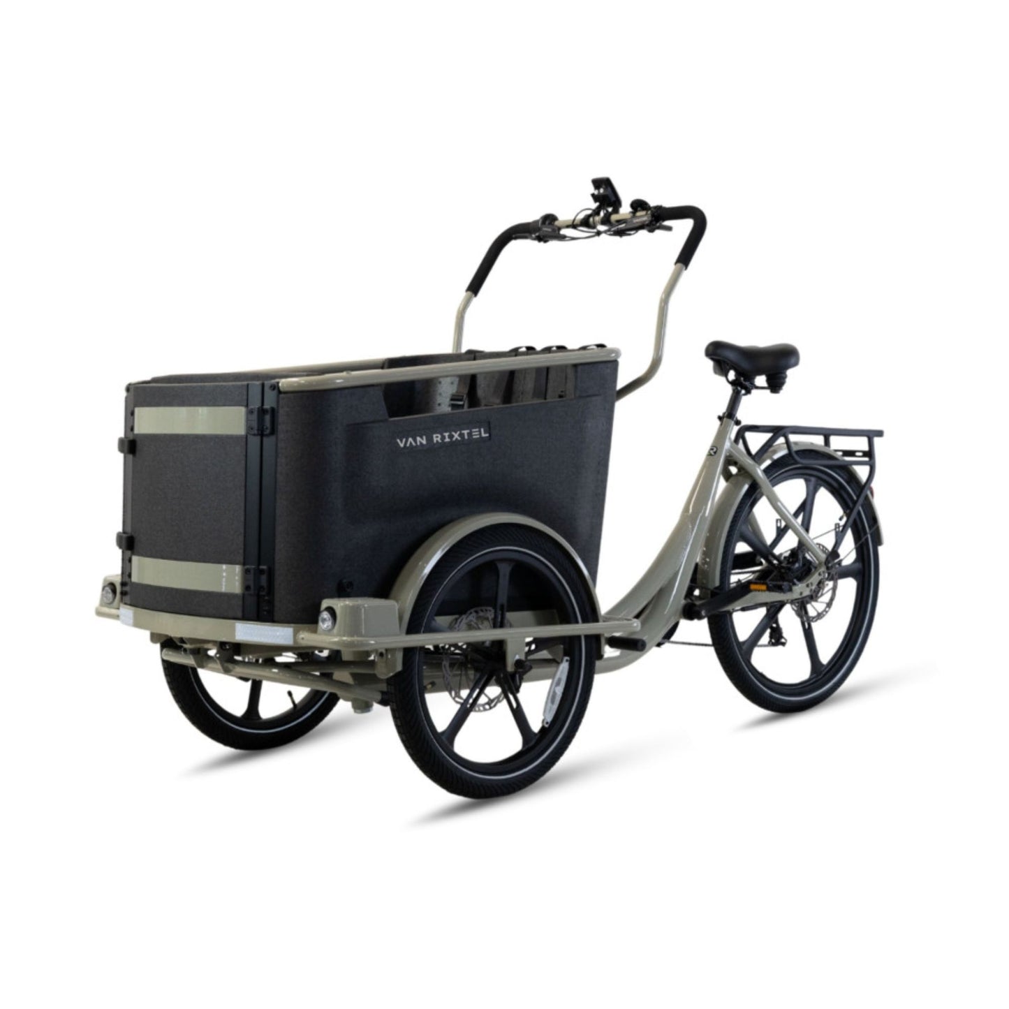 Elektrische bakfiets driewieler Van Rixtel Family met ruime gezinsbak en veiligheidsdeurtje