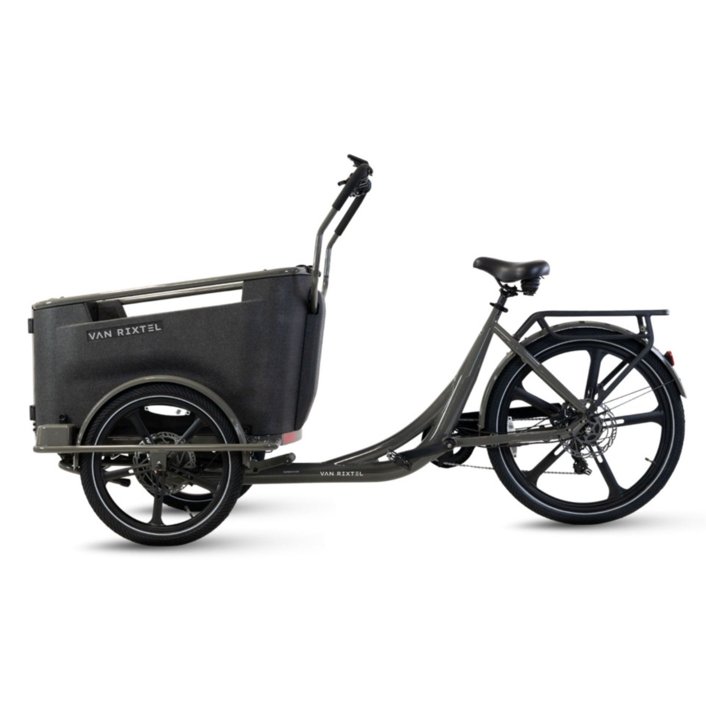 Elektrische bakfiets driewieler Van Rixtel Family met ruime gezinsbak en veiligheidsdeurtje
