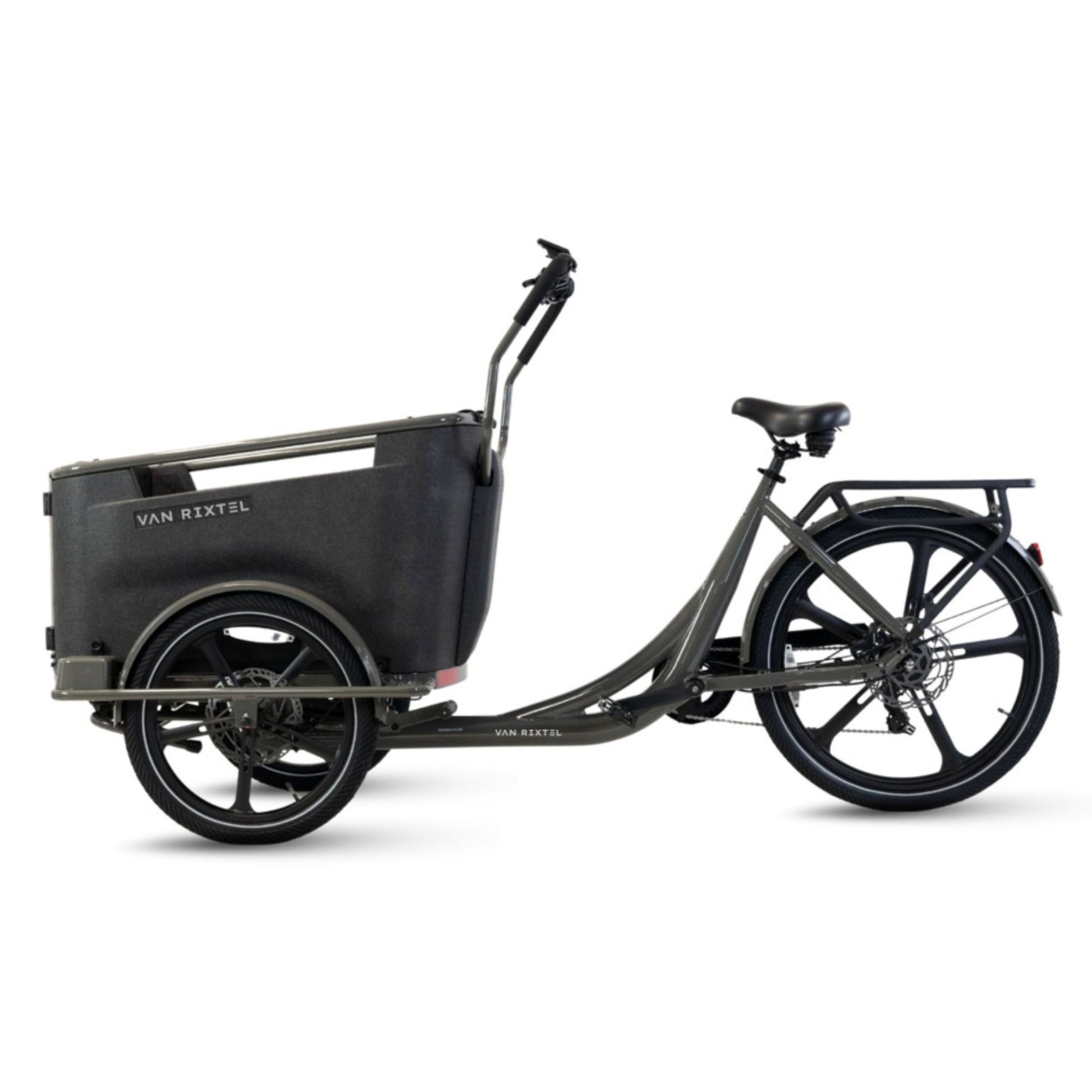 Elektrische bakfiets driewieler Van Rixtel Family met ruime gezinsbak en veiligheidsdeurtje
