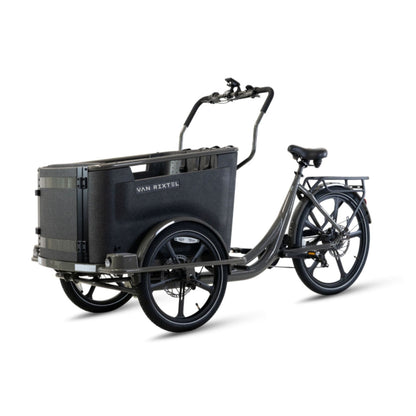 Elektrische bakfiets driewieler Van Rixtel Family met ruime gezinsbak en veiligheidsdeurtje