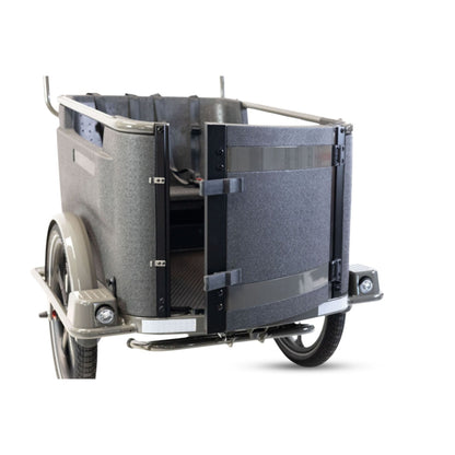 Elektrische bakfiets driewieler Van Rixtel Family met ruime gezinsbak en veiligheidsdeurtje