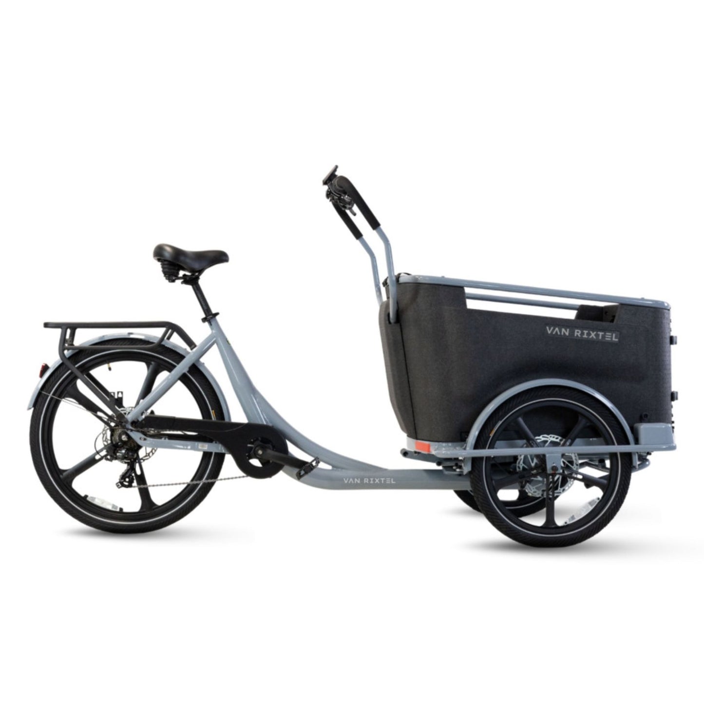 Elektrische bakfiets driewieler Van Rixtel Family met ruime gezinsbak en veiligheidsdeurtje
